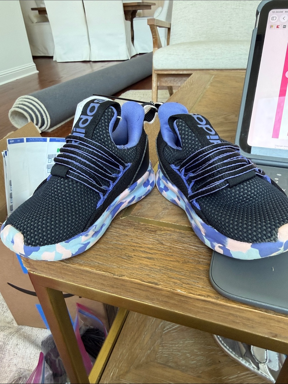 Adidas Little Boys Black & Purple Cloudfoam Running Shoes